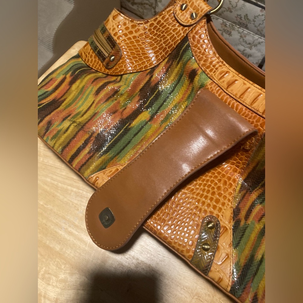 NWOT Sharif Studio Shoulder Bag Leather Multicolor Reptile Embossed Tassels - Picture 4 of 15